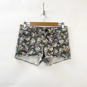 2/$30 Disney 7 6 Womens Black Lilo & Stitch Tropical Floral Cut Off Denim Shorts